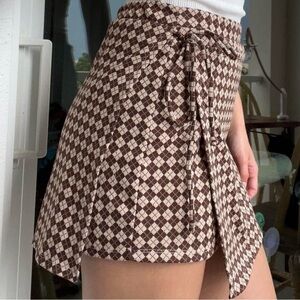 Kirious Los Angeles Brown & Cream Checkered Wrap Mini Skort Sz L #1894